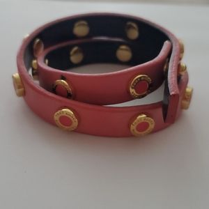 Tory Burch Pink Leather Wrap Bracelet with Gold Studs